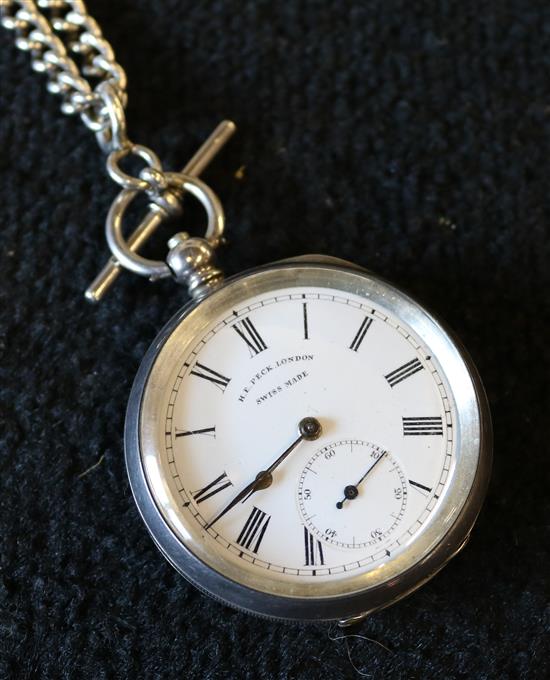 Swiss silver pocket watch and silver fob chain